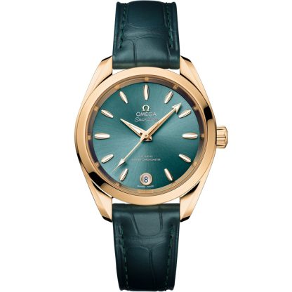 Omega Seamaster Aqua Terra Shades 34 mm, or Moonshine™ sur bracelet en cuir 220.53.34.20.10.001