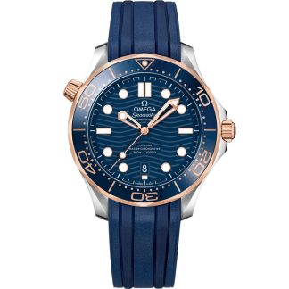 Omega Seamaster Diver 300M 42 mm, acier - or « Sedna™ » sur bracelet caoutchouc 210.22.42.20.03.002