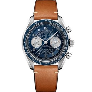 Omega Speedmaster Chronoscope 43 mm, acier sur bracelet en cuir 329.32.43.51.03.001