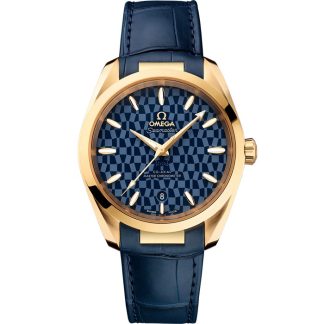 Omega Tokyo 2020 Seamaster Aqua Terra 150M 38 mm, or jaune sur bracelet en cuir 522.53.38.20.03.001
